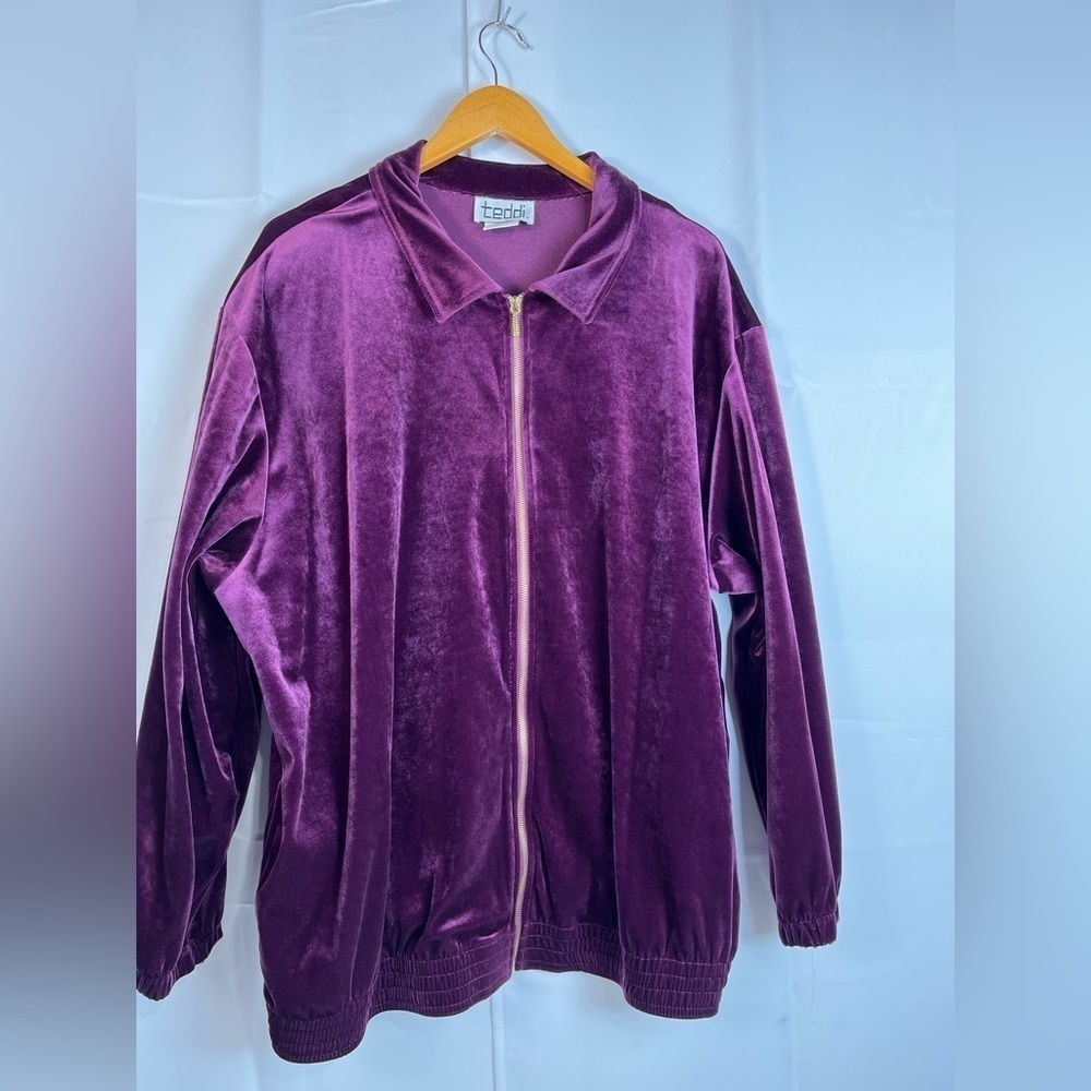 Teddi Womens Vintage Full Zip Purple Velvet Jacket Sweatshirt size 2X